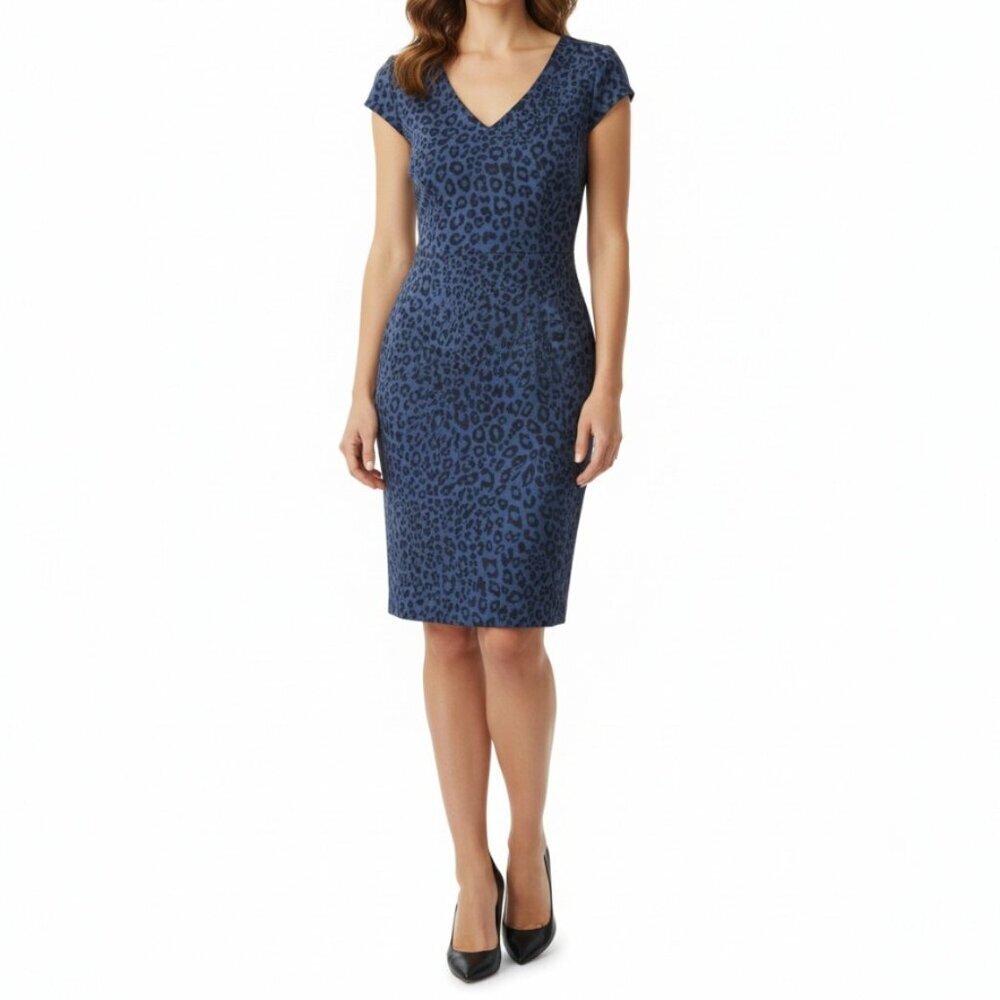 BB Dakota Women's Dress Blue Black Animal Print Bodycon Back Zipper Size 8 NWOT
